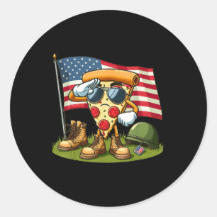 Pegatina Redonda Saludo Pizza American Flag Memorial Day 4 de