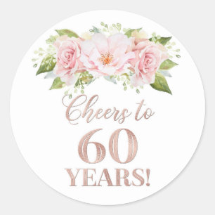 Pegatina Redonda Saludos a 60 años Rosa de oro Floral rosa