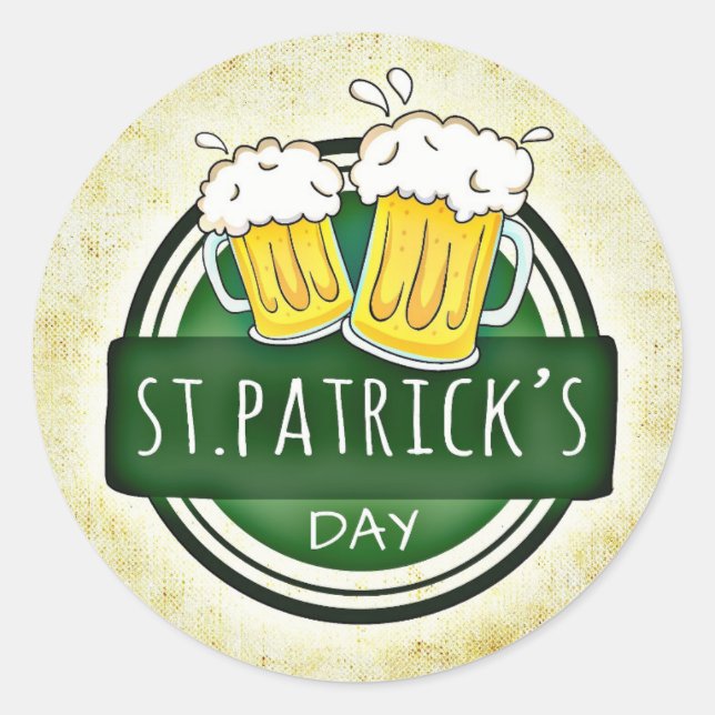 Pegatina Redonda Saludos a las cervezas del día de St Patricks (Anverso)