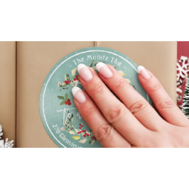 Pegatina Redonda Saludos al discurso floral navideño de Año Nuevo