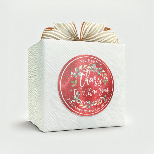 Pegatina Redonda Saludos al discurso floral navideño de Año Nuevo (Subido por el creador)