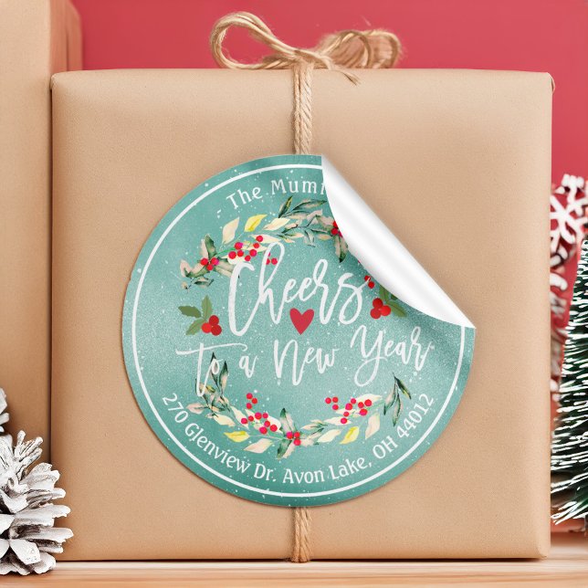 Pegatina Redonda Saludos al discurso floral navideño de Año Nuevo (Subido por el creador)