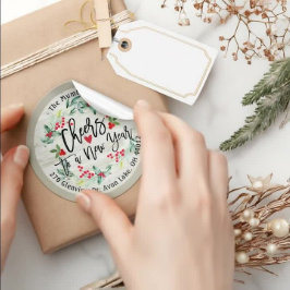 Pegatina Redonda Saludos al discurso floral navideño de Año Nuevo