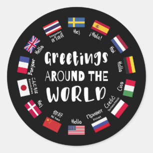 Pegatina Redonda Saludos alrededor del mundo - Hola en todos los id