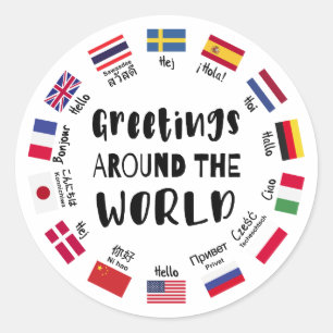 Pegatina Redonda Saludos alrededor del mundo, Hola en todos los idi