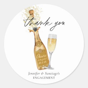 Pegatina Redonda Saludos Compromiso de Champagne Gracias