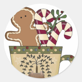 Pegatina Redonda Saludos de feriado de los navidades Gingerbread