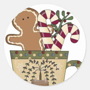 Pegatina Redonda Saludos de feriado de los navidades Gingerbread