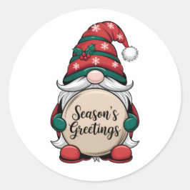 Pegatina Redonda Saludos de la temporada de navidades Gnome