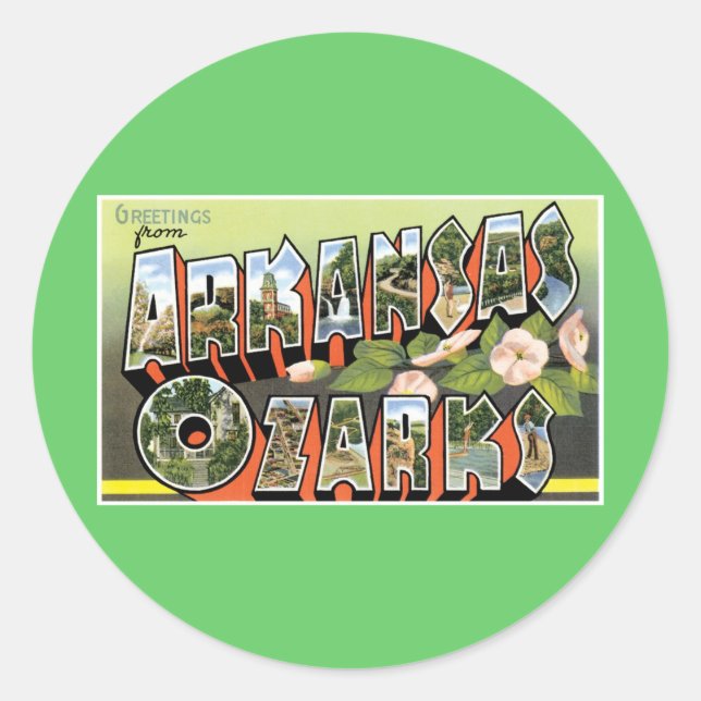 Pegatina Redonda ¡Saludos de los Ozarks! (Anverso)