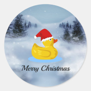 Pegatina Redonda Saludos de Navidad de Pato de Goma