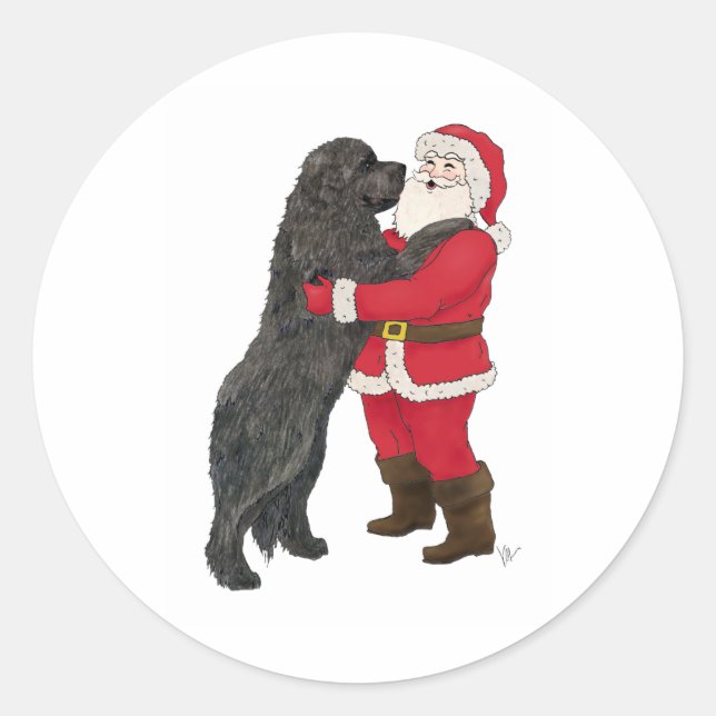 Pegatina Redonda Saludos de Navidades de Newfoundland Jowly (Anverso)