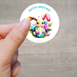 Pegatina Redonda Saludos de Pascua Bunny Painting Personalizado de