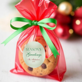 Pegatina Redonda Saludos de temporada a los Navidades de Gingham