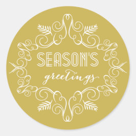 Pegatina Redonda Saludos de temporada Follaje Deco Vintage Navideño