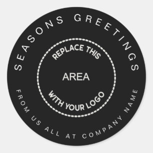 Pegatina Redonda Saludos de temporada Logotipo Empresa Navidad Negr