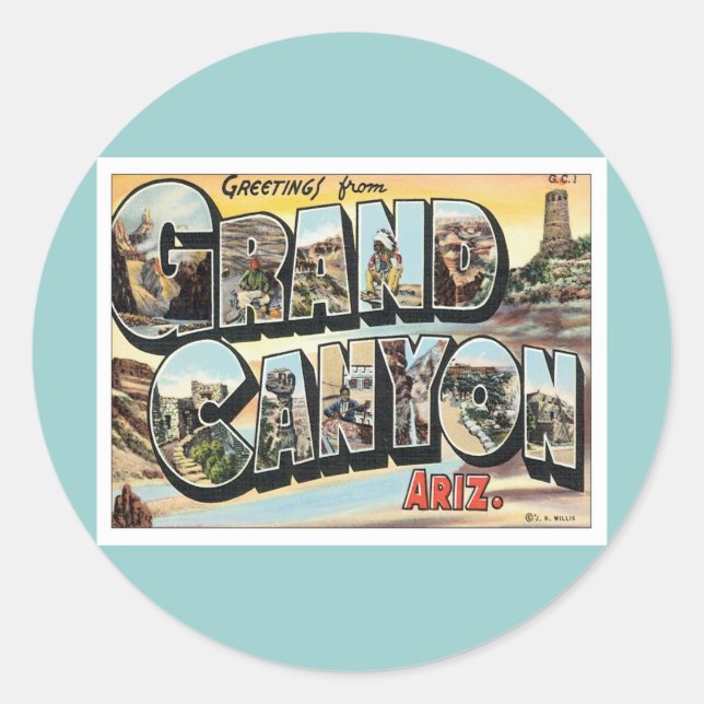 Pegatina Redonda Saludos Desde El Gran Cañón Arizona (Anverso)