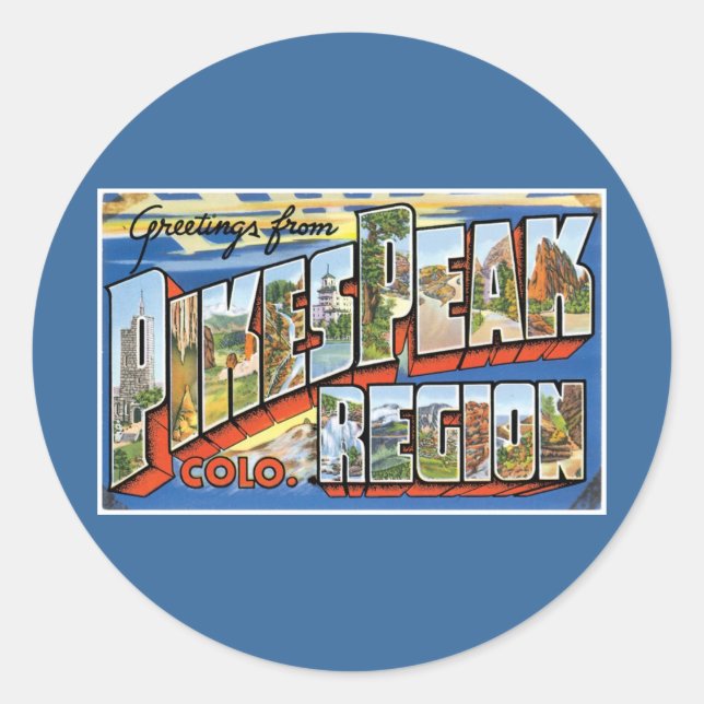 Pegatina Redonda ¡Saludos desde el Pico de los Cerdos, CO! (Anverso)