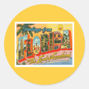 Pegatina Redonda Saludos desde Florida