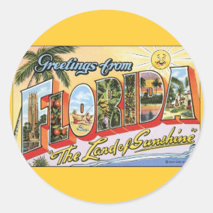 Pegatina Redonda Saludos desde Florida - Viajes de época