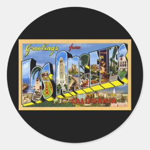 Pegatina Redonda Saludos desde Los Ángeles California