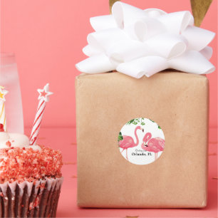 Pegatina Redonda Saludos desde Orlando, FL—flamencos rosados