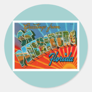 Pegatina Redonda Saludos desde San Petersburgo Florida