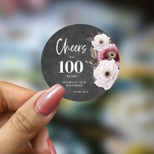 Pegatina Redonda Saludos florales a los 100 años