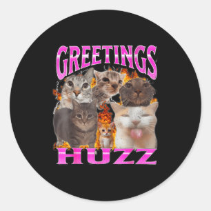 Pegatina Redonda Saludos Huzz Gato Divertido Meme Bootleg Gráfico H