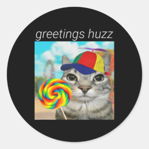 Pegatina Redonda Saludos Huzz Gracioso Gen Z Alpha Meme
