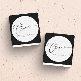 Pegatina Redonda Saludos Minimal Black Script Custom Wedding
