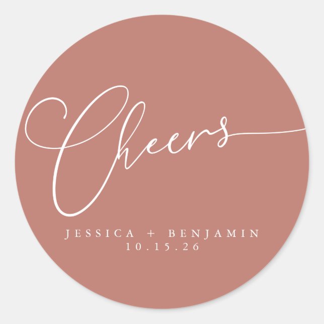 Pegatina Redonda Saludos Minimalistas Barracotta Script Wedding Cus (Anverso)