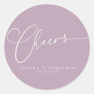 Pegatina Redonda Saludos Minimalistas Lilac Script Wedding Custom
