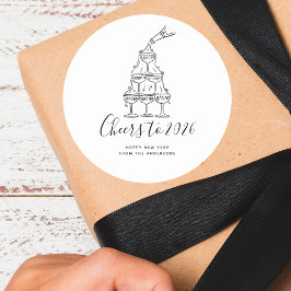 Pegatina Redonda Saludos modernos al año nuevo dibujados a mano en 