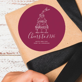 Pegatina Redonda Saludos modernos para el Año Nuevo Dibujado a Mano