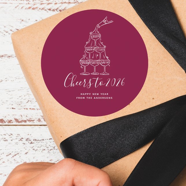 Pegatina Redonda Saludos modernos para el Año Nuevo Dibujado a Mano (Subido por el creador)