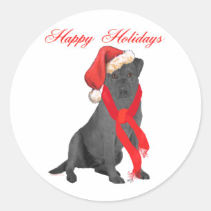Pegatina Redonda Saludos Navideños de Labrador Retriever Negro