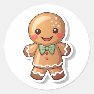 Pegatina Redonda Saludos navideños del hombre del jengibre