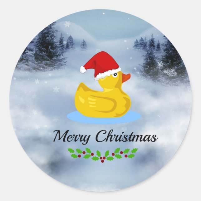 Pegatina Redonda Saludos navideños Rubber Ducky (Anverso)
