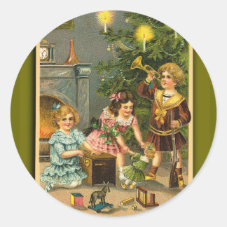 Pegatina Redonda Saludos navideños Tarjetas navideñas de arte victo