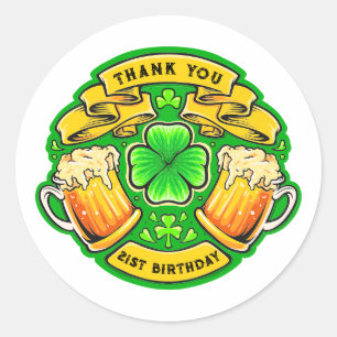 Pegatina Redonda Saludos San Patricio Día Shamrock 21 cumpleaños