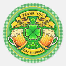 Pegatina Redonda Saludos San Patricio Día Shamrock 21 cumpleaños