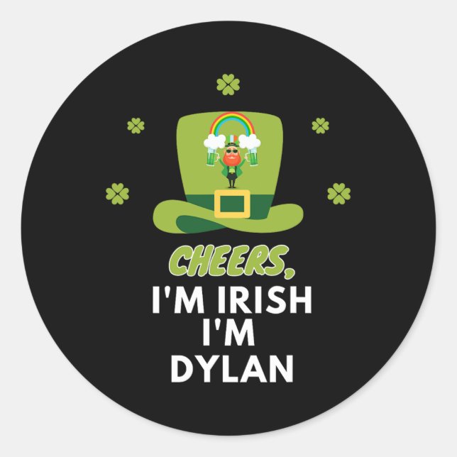Pegatina Redonda Saludos Soy Irlandés Soy Dylan (Anverso)