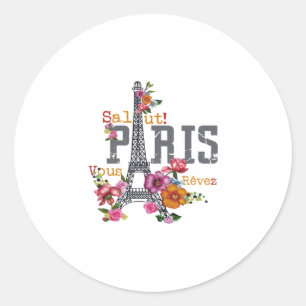 Pegatina Redonda salut Paris voeu rêvez