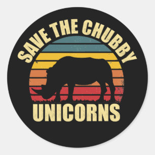 Pegatina Redonda Salva a los unicornios gordos amantes del rinocero