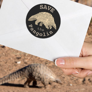 Pegatina Redonda Salva al Pangolín Cute Activista por Animales en P