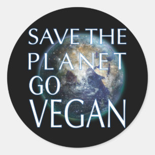 Pegatina Redonda Salva el Planeta Ve a Vegano Todos los Días es el