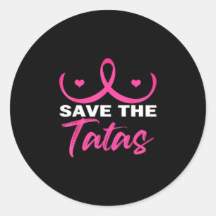 Pegatina Redonda Salva la cinta rosa del día de concienciación sobr