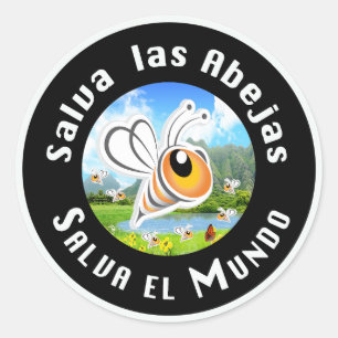 Pegatina Redonda Salva las Abejas Salva el Mundi