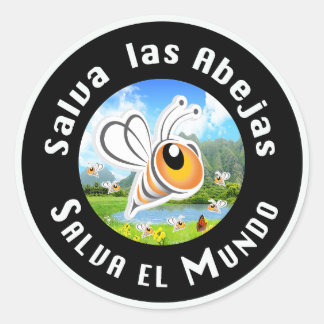Pegatina Redonda Salva las Abejas Salva el Mundi